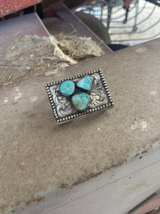 Junie-Engraved & Turquoise Belt Buckle