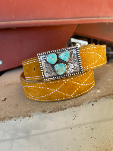 Junie-Engraved & Turquoise Belt Buckle