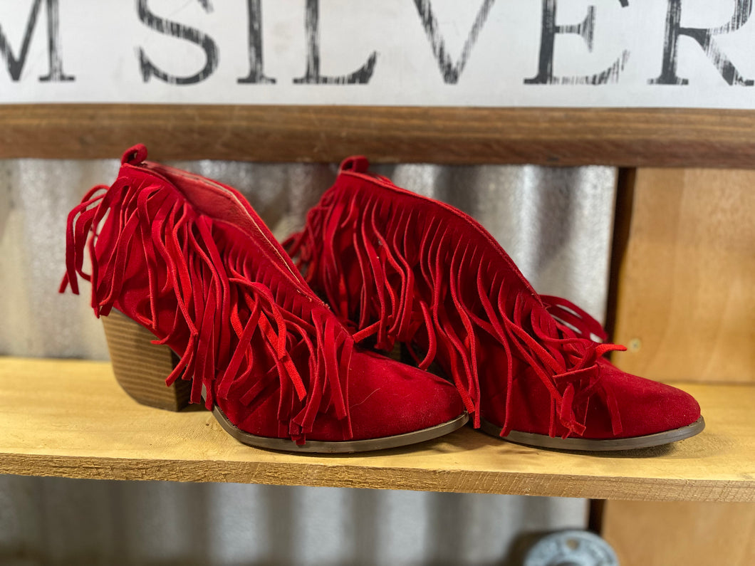 Size 7: Red Fringe Booties